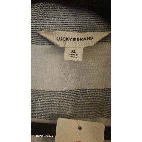 Lucky Brand XL Striped Button-Up Long-Sleeve Shirt Cream & Black Cotton Blend - Picture 4 of 9